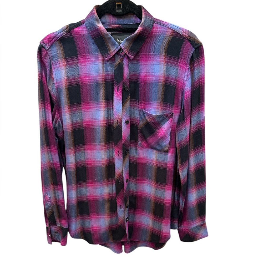 RAILS Women Plaid Hunter Navy Magenta Sky Button Top Size Small